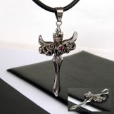 man's titanium steel angel wing cross pendant necklace