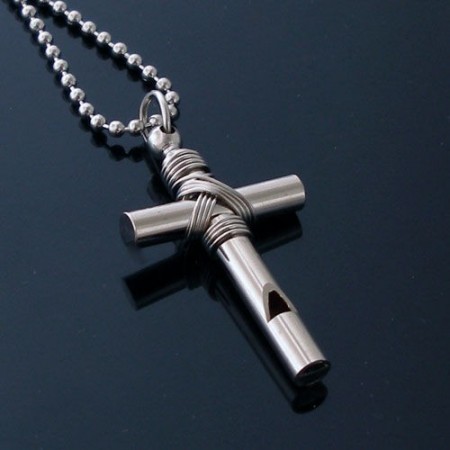 Man Cross Whistle Pendant Gift -New--FREE CHAIN