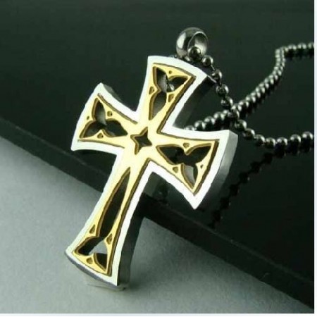Noble Man Gold Cross titanium steel Pendant -New-
