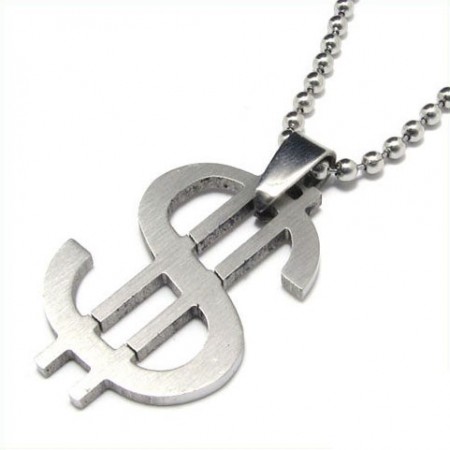 Cool Man Dollar Symbol Pure Titanium Necklace Pendant Free Chain 07568