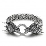  Popular Cool Double Animal Head Braided Men's Titanium Bracelet