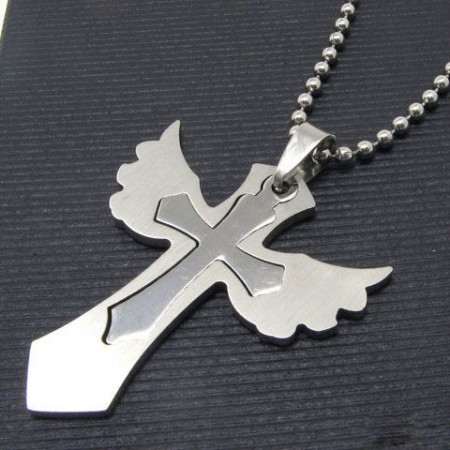 Man 2 layer Wing Cross Pure Titanium Cross Necklace Pendant -New-