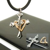 Man Heart Cross Titanium Steel Necklace-Free Chain