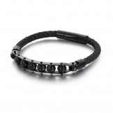 Fashion Round Beads Men's Braided Leather Bracelets