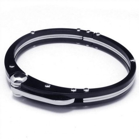 Mens Black Silver Charm Pure Titanium Bracelet Bangle 10050