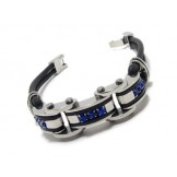 Men's Blue Black Silver Pure Titanium Rubber Bracelet