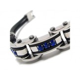 Men's Blue Black Silver Pure Titanium Rubber Bracelet