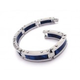 Mens Blue Silver Pure Titanium Rubber Bangle Bracelet