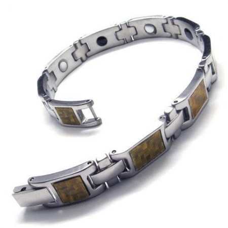 Men's Golden & Silver Pure Titanium Magnetic Bracelet 17643