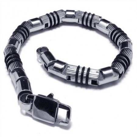 Men's Silver Black 316L Pure Titanium Bracelet Bangle 08109