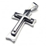 Men Black Silver Pure Titanium Cross Pendant Necklace