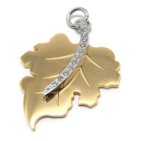 Mens Golden Pure Titanium Maple Leaf Pendant Necklace 14671