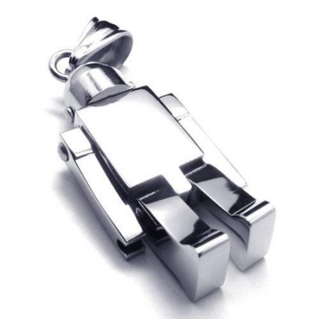 Mens Silver Pure Titanium Robot Pendant Necklace (New) 16540