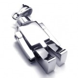 Mens Silver Pure Titanium Robot Pendant Necklace (New)