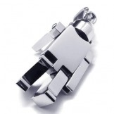 Mens Silver Pure Titanium Robot Pendant Necklace (New)