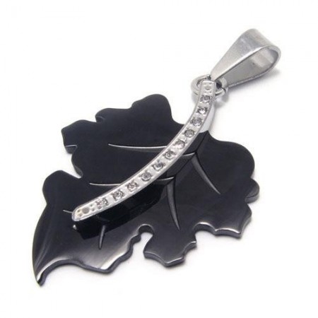 Black Pure Titanium Maple Leaf Pendant Necklace Chain 14672