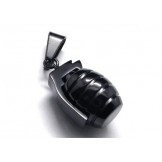 Mens Boy Black Pure Titanium Grenade Pendant Necklace
