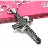 Cool Man Heart Cross Bible Black titanium steel necklace pendant (New)