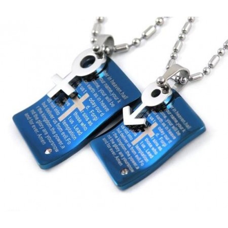 Fashion Blue Bible Sweetheart couples necklace pendant
