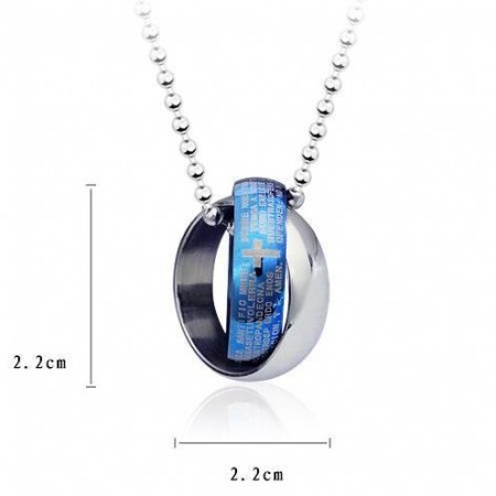 Blue and silver Cross Bible rings titanium pendant and necklace