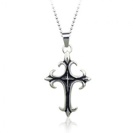 Stylish Mens Black Titanium Cross Pendant - Free Chain