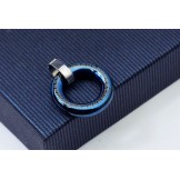 Retro Mens Ring-Shaped Blue Titanium Pendant - Free Chain
