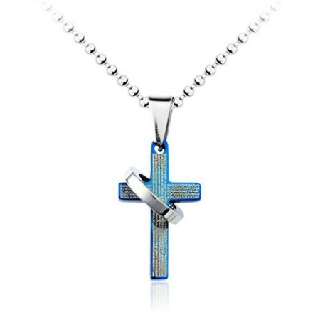 Popular Mens Blue Cross Titanium Pendant - Free Chain 