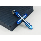 Fashion Mens Blue Titanium Cross Pendant - Free Chain
