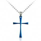 Mens Blue Simple Titanium Cross Pendant - Free Chain