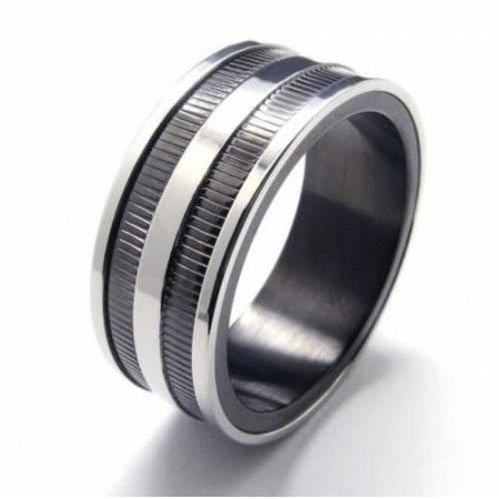 Two Grooved 8mm Black Titanium Ring