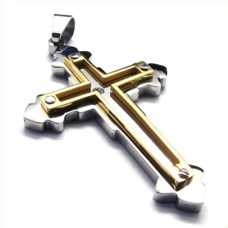 Fashion Titanium Cross Pendant Necklace for Men (Golden) 18814