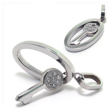 Fashion Silver Color Titanium key diamond necklace pendant