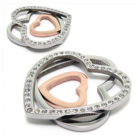 Fashion Three Heart-shaped titanium diamond necklace pendant