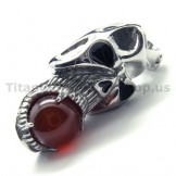 Pure Titanium Skull Design Pendant with Ruby Ball - Free Chain 16925