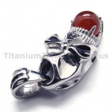 Pure Titanium Skull Design Pendant with Ruby Ball - Free Chain 16925
