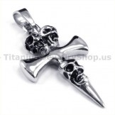 Pure Titanium Skull Design Cross Pendant - Free Chain 19150