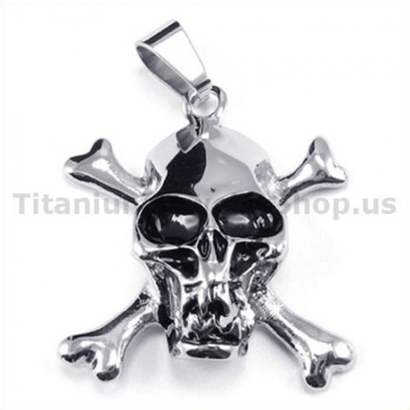 Titanium Crossed Boned Skull Pendant - Free Chain 19151