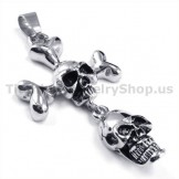 Titanium Two Skull Design Cross Pendant - Free Chain 19152
