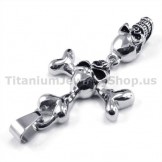 Titanium Two Skull Design Cross Pendant - Free Chain 19152