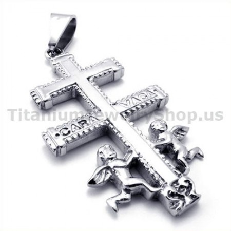 Two Angels Caravaca Cross Titanium Pendant - Free Chain 19301