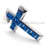Blue Color Titanium Cross Pendant - Free Chain 19320