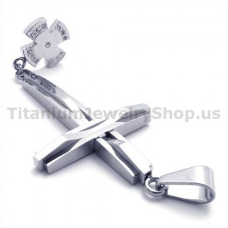 Silver Cross Titanium Pendant with Diamonds - Free Chain 19341