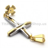 Golden Titanium Cross Pendant with Diamonds - Free Chain 19342