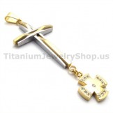 Golden Titanium Cross Pendant with Diamonds - Free Chain 19342