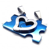 Sweetheart Jigsaw Puzzle Titanium Lovers Pendants(Blue)-Free Chains 16592