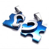 Sweetheart Jigsaw Puzzle Titanium Lovers Pendants(Blue)-Free Chains 16592