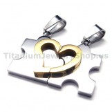 Sweetheart Jigsaw Puzzle Titanium Lovers Pendants(Silver)-Free Chains 17225