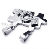 Jigsaw Puzzle Titanium Lovers Pendants with Diamonds-Free Chains 18141