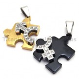 Jigsaw Puzzle Titanium Lovers Pendants with Diamonds-Free Chains 18142