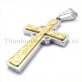 gold two layers with diamond fashion titanium cross pendant 19629